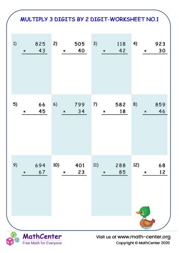 Image result for Multiply 3-Digit by 2 Digit Worksheet