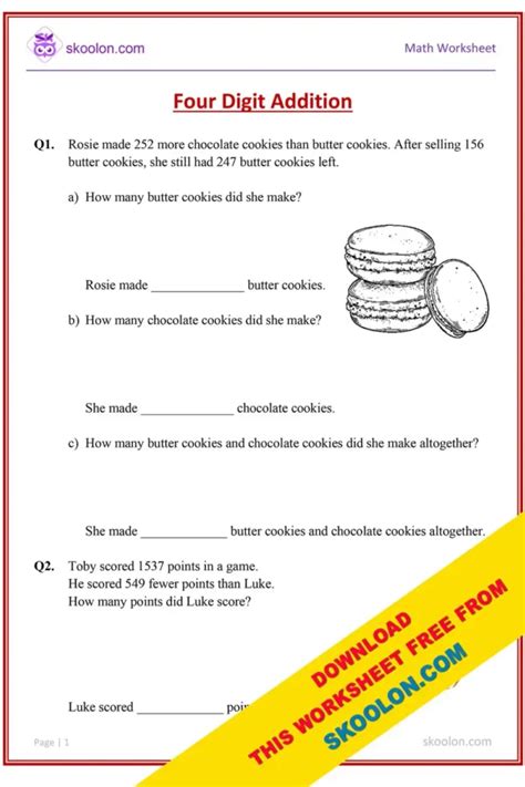 Image result for Four-Digit and Three Columns Addition Worksheet