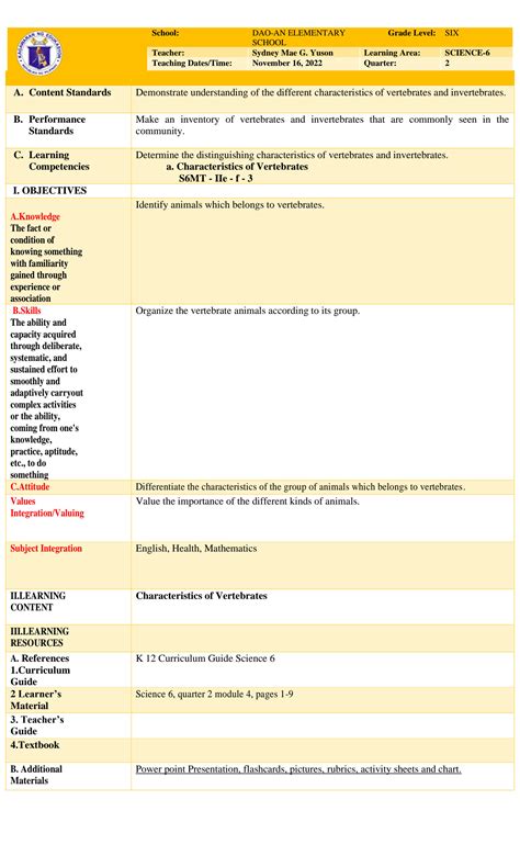Science Lesson Plan Grade 6 に対する画像結果