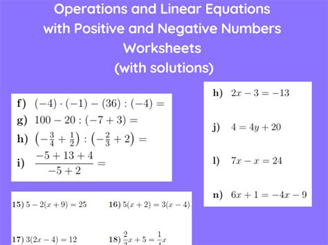 Image result for Solving Equations with Negative Numbers Worksheet