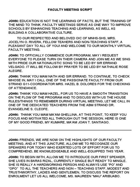 Image result for Formal Meeting Script Example