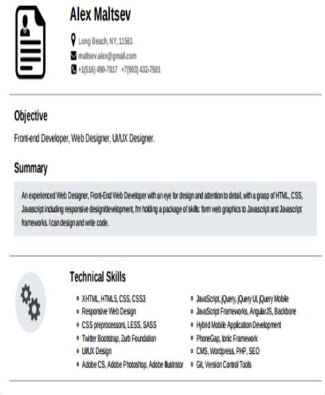 Image result for Front End Developer Resume Sample