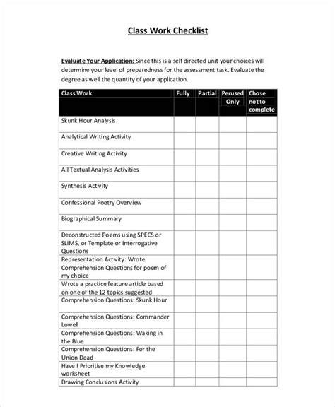 Toradh íomhá ar Sample Work Checklist
