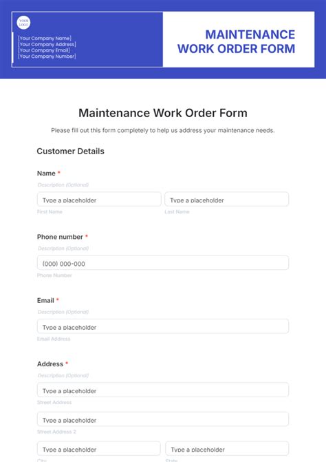 Image result for Maintenance Work Order Request Form