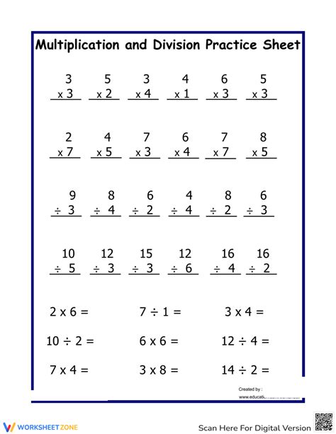 Image result for Simple Multiplication and Division Worksheets