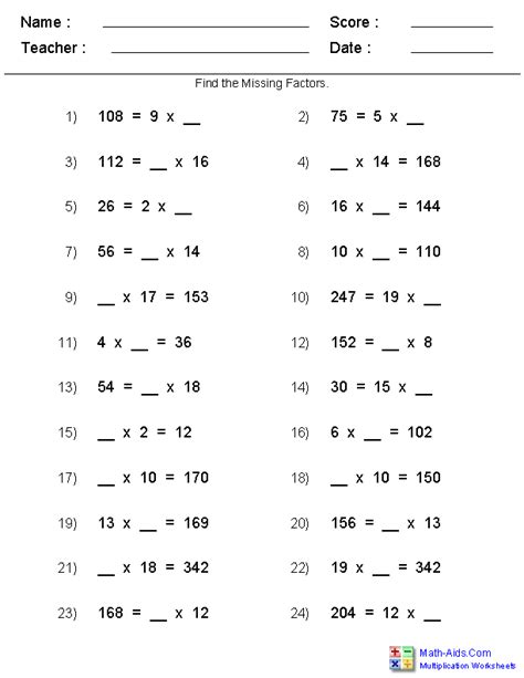 Math High School Worksheets Multiplication に対する画像結果
