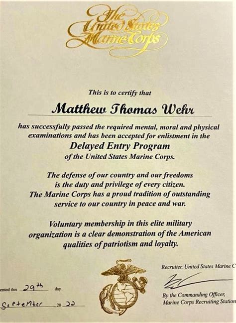 Image result for Delayed Entry Program Certificate
