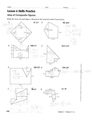 Image result for Answer Sheet to Worksheet Lesson 6 Homework Practice Course 1 Chapter 9 Area