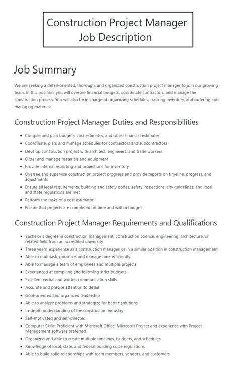 Toradh íomhá ar Example of Project Manager Job Description Template Excel