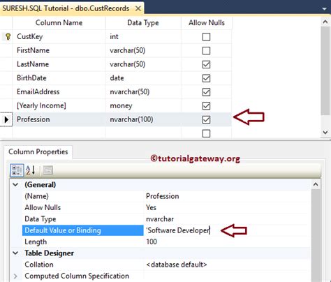 Toradh íomhá ar Default Constraint in SQL