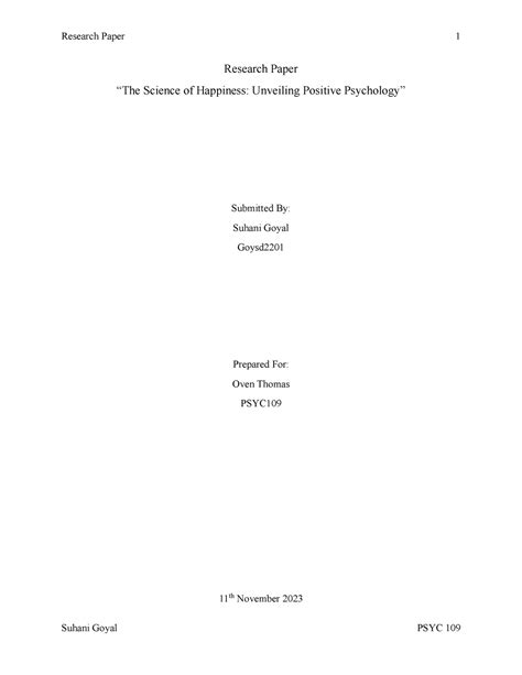 Positive psyc - Research Paper “The Science of Happiness: Unveiling ...