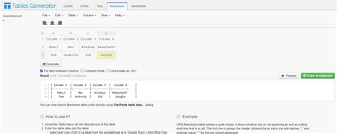 Image result for Mark Down Table Example