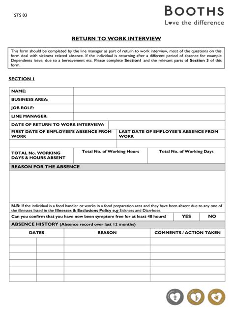 Image result for Back to Work Interview Form