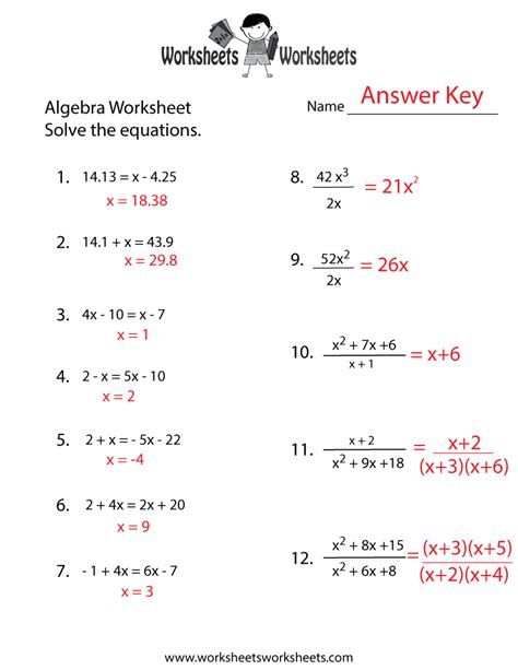 Afbeeldingsresultaten voor Free Algebra Worksheets with Answer Key