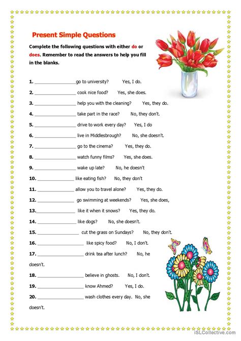 Present Simple Question Form Exercises に対する画像結果