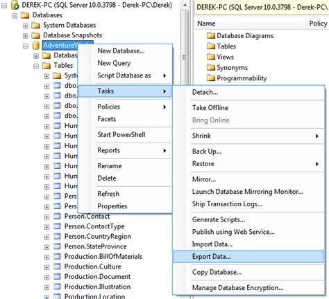 Image result for SQL Export Table Options Types