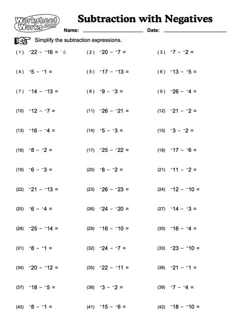 Toradh íomhá ar Negative Number Addition Worksheets