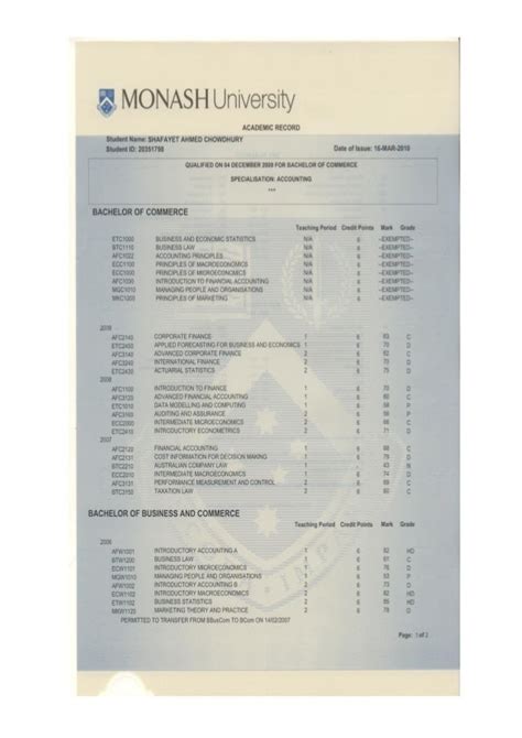Image result for Monash Transcript