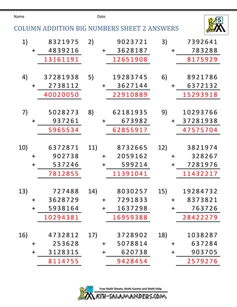 Image result for Adding Big Numbers Worksheets