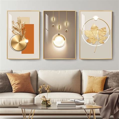 Amazon.com: Framed Modern Luxury Gold Wall Art, Set of 3 Piece ...