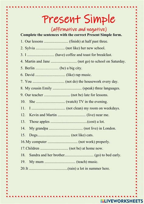 Toradh íomhá ar Present Simple Negative Interogative Affirmative Exercises