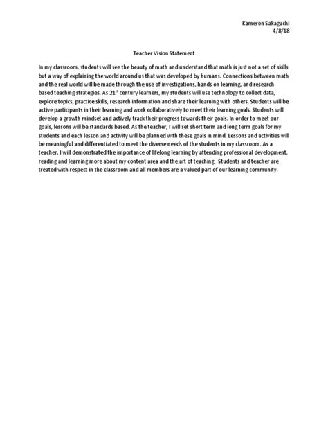 Teacher Vision Statement | PDF | Lifelong Learning | Learning