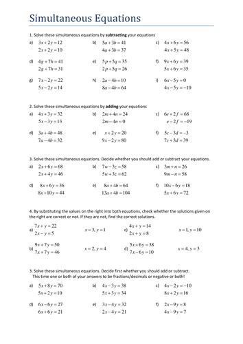 Image result for Solve Simultaneous Equations Worksheet