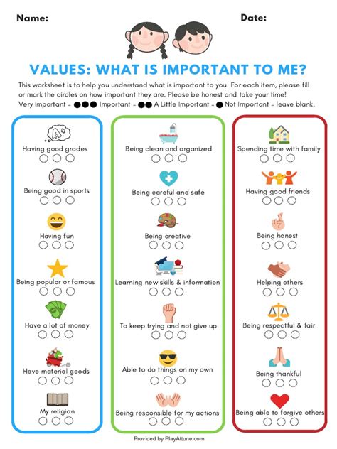 Image result for Values Activity Worksheet