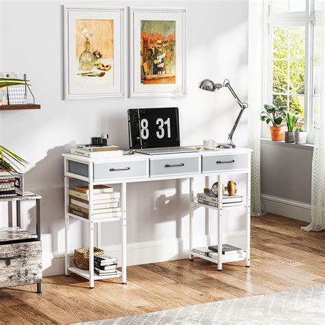 HOMCOM 47" Small Writing Desk, Computer Desk with Fabric Drawers, Home ...