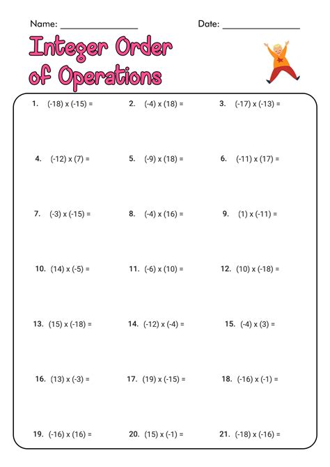 Negative Integers Operations Worksheet に対する画像結果