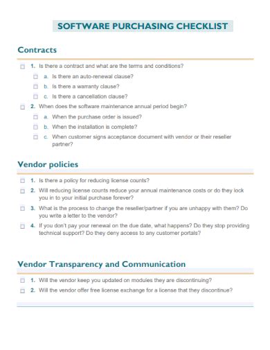 Image result for Sample Software Checklist