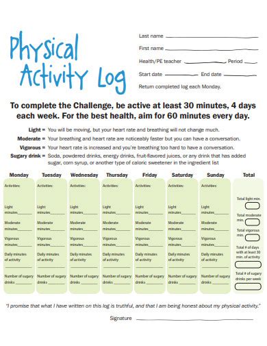 Toradh íomhá ar Example of Wellworks Physical Activity Log