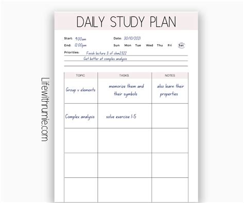 Image result for Daily Study Guide Template