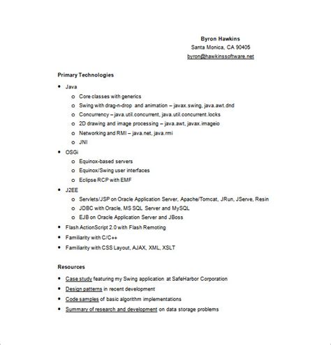 Java Developer Resume Template Free Download に対する画像結果