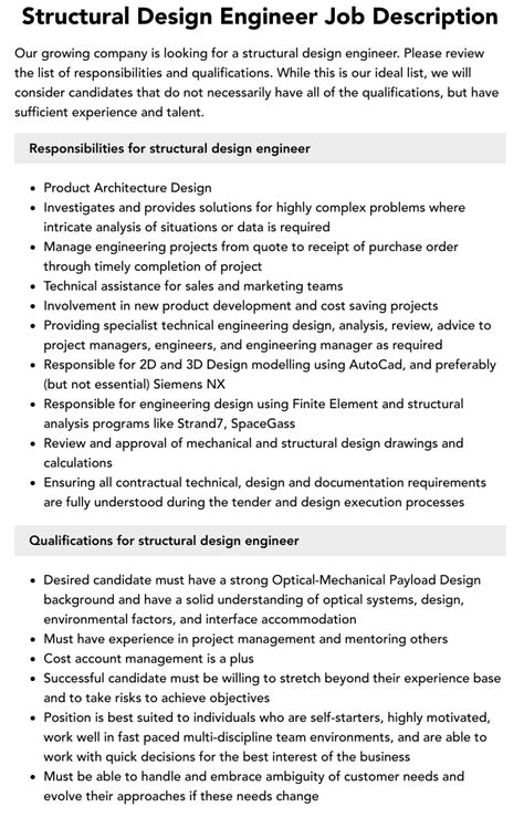 Image result for Structural Designer Sample Job Profile
