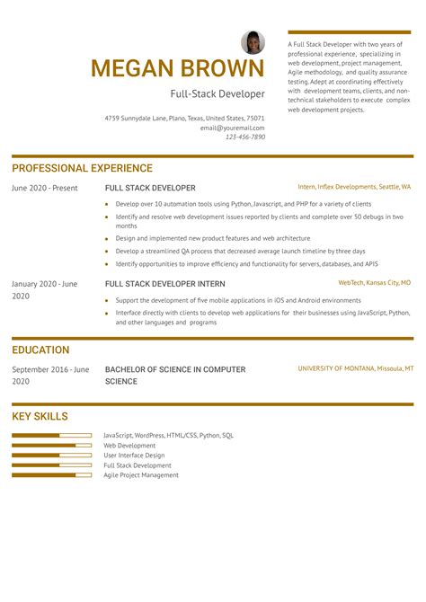 Full-Stack Web Developer Resume に対する画像結果