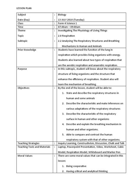 Image result for Lesson Plan Investigating Respiratory System