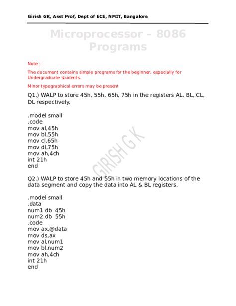 Afbeeldingsresultaten voor Microprocessor 8086 Program
