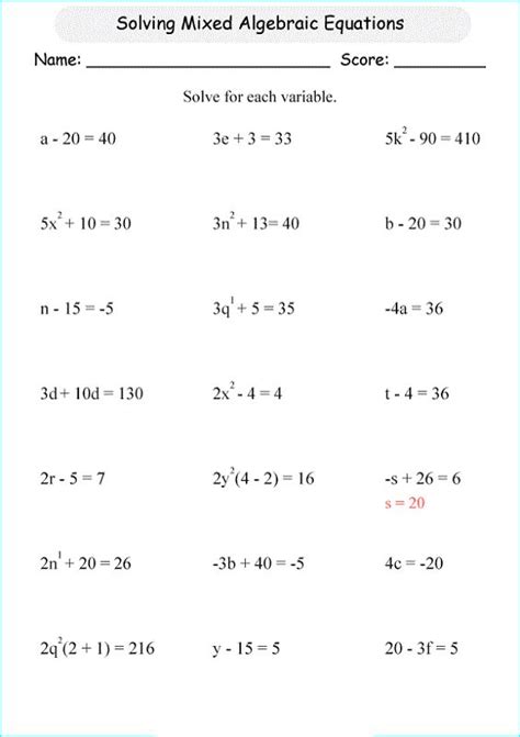 Image result for 6th Grade Math Equations Worksheets