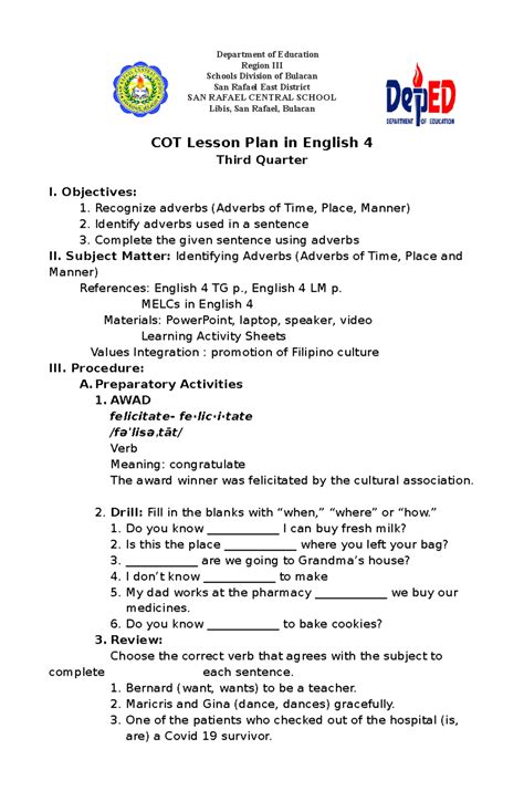 Image result for Sample Cot Lesson Plan with Annotation