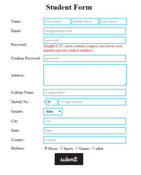 Image result for How to Create Student Enrollment Form HTML