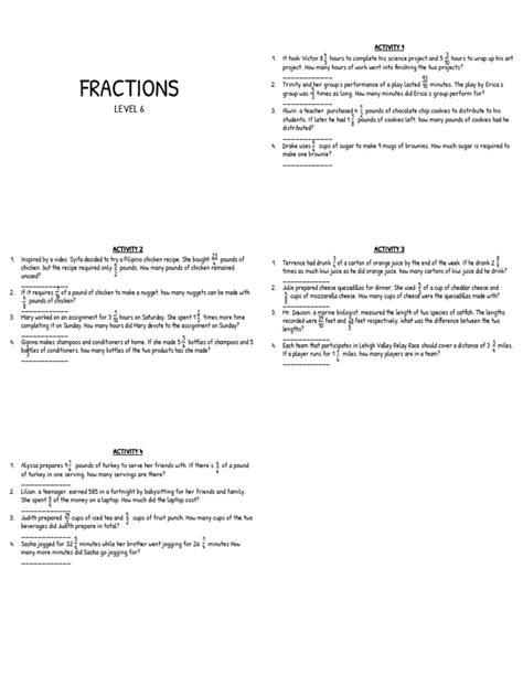 Image result for Fraction Word Problems with Answers PDF