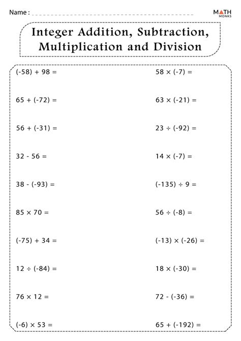 Image result for Integer Multiplication and Division Worksheet