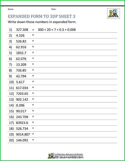 Image result for 5th Grade Math Worksheets Printable in Expanded Form