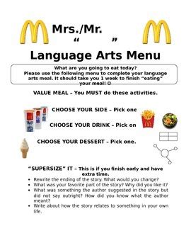 Image result for Language Arts Menu Project