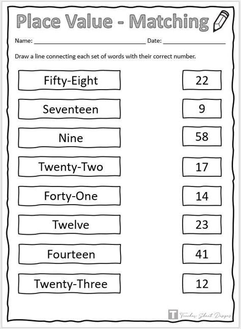 Toradh íomhá ar Place Value Matching Worksheet