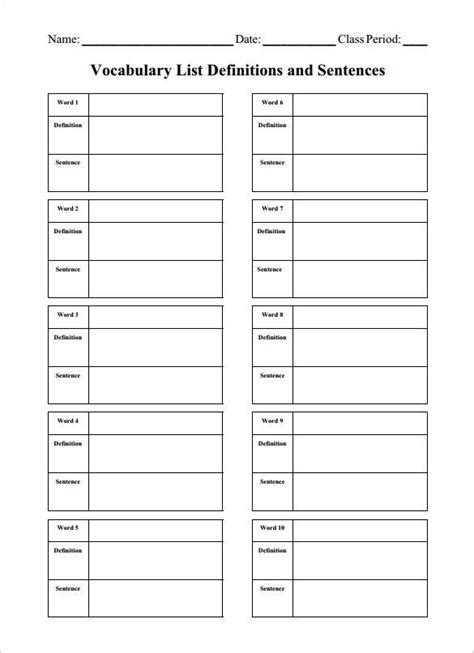 Image result for Vocabulary Study Worksheet