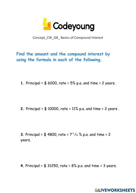 Image result for Compound Interest Formula Worksheet