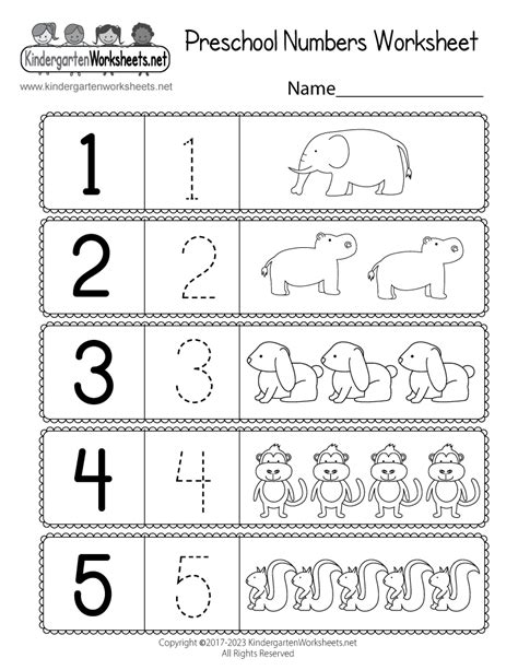 Image result for Kindergarten Number Worksheet