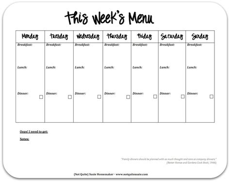 Image result for Weekly Menu Calendar